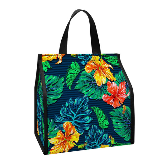 Hibiscus Monstera Hawaii Pattern Print Insulated Lunch Tote