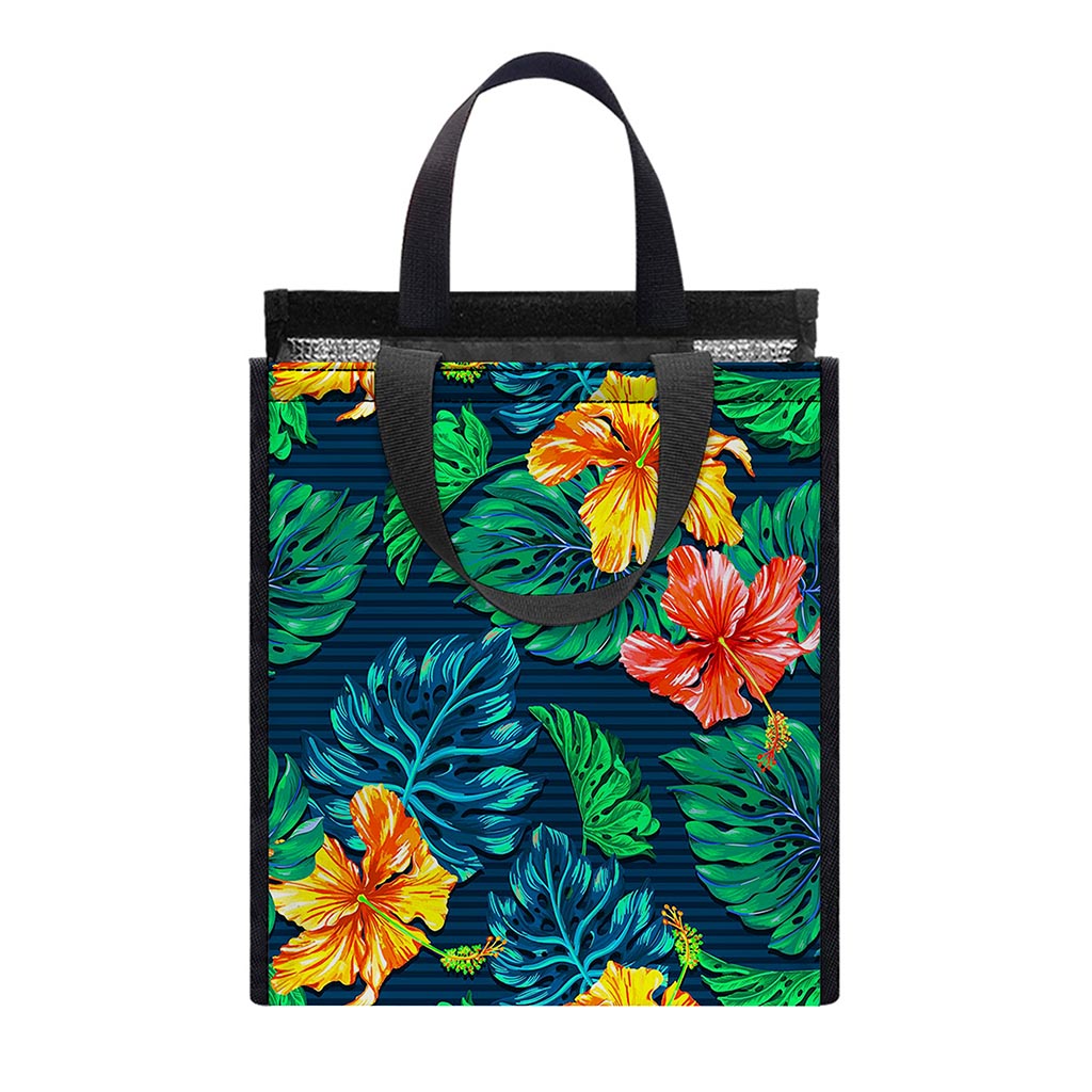 Hibiscus Monstera Hawaii Pattern Print Insulated Lunch Tote