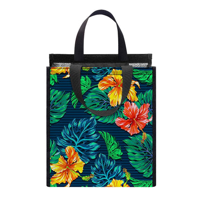 Hibiscus Monstera Hawaii Pattern Print Insulated Lunch Tote