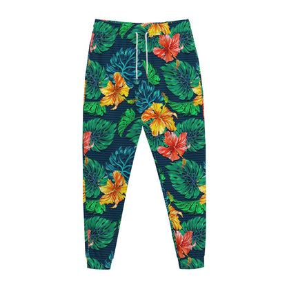 Hibiscus Monstera Hawaii Pattern Print Jogger Pants