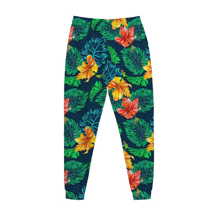 Hibiscus Monstera Hawaii Pattern Print Jogger Pants