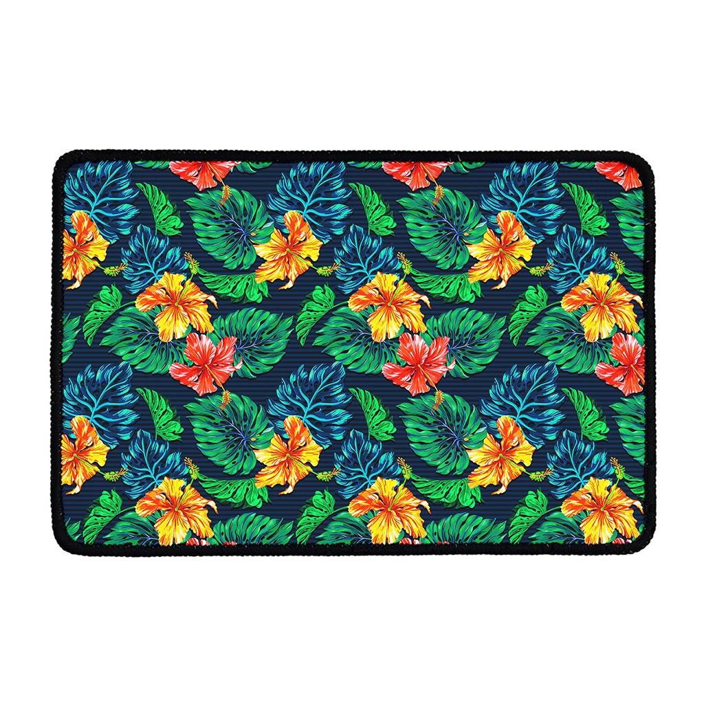 Hibiscus Monstera Hawaii Pattern Print Kitchen Mat
