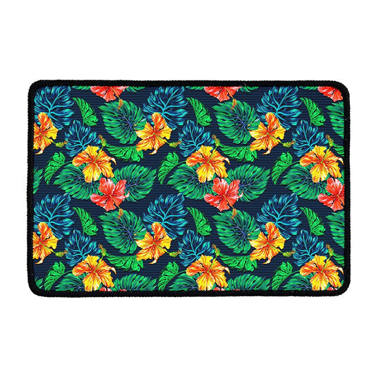 Hibiscus Monstera Hawaii Pattern Print Kitchen Mat