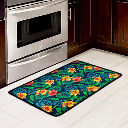 Hibiscus Monstera Hawaii Pattern Print Kitchen Mat