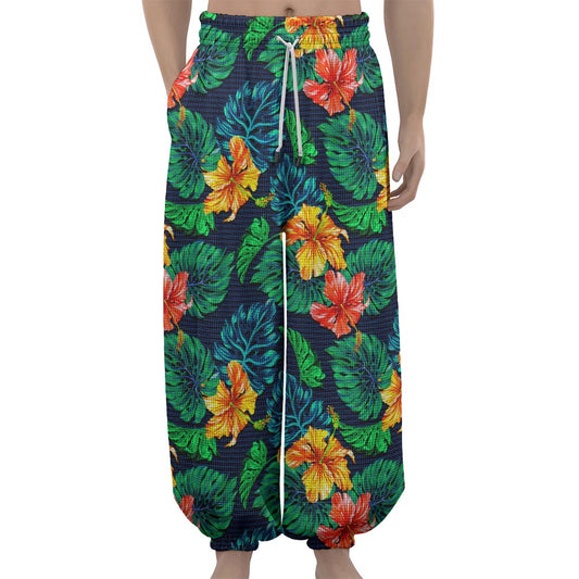 Hibiscus Monstera Hawaii Pattern Print Lantern Pants