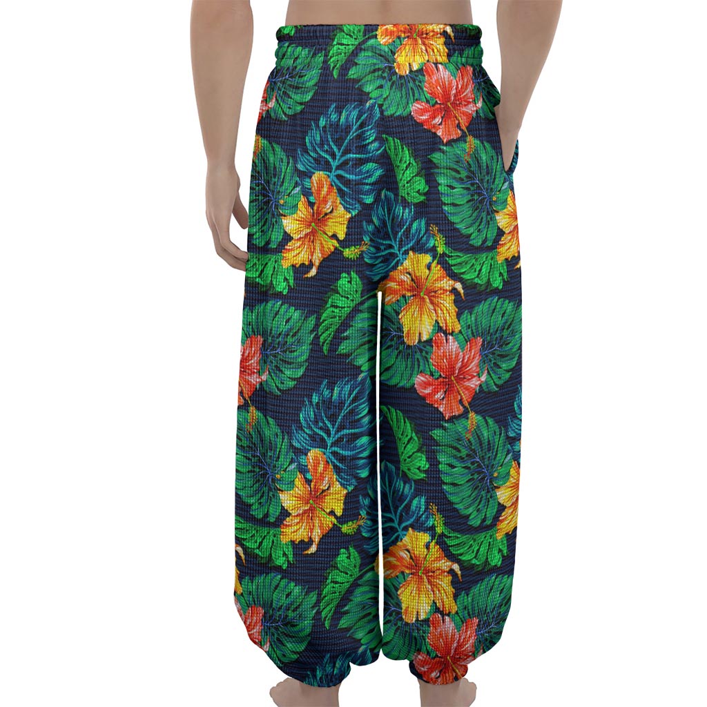 Hibiscus Monstera Hawaii Pattern Print Lantern Pants