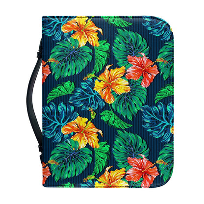 Hibiscus Monstera Hawaii Pattern Print Leather Bible Cover