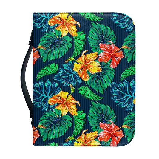 Hibiscus Monstera Hawaii Pattern Print Leather Bible Cover