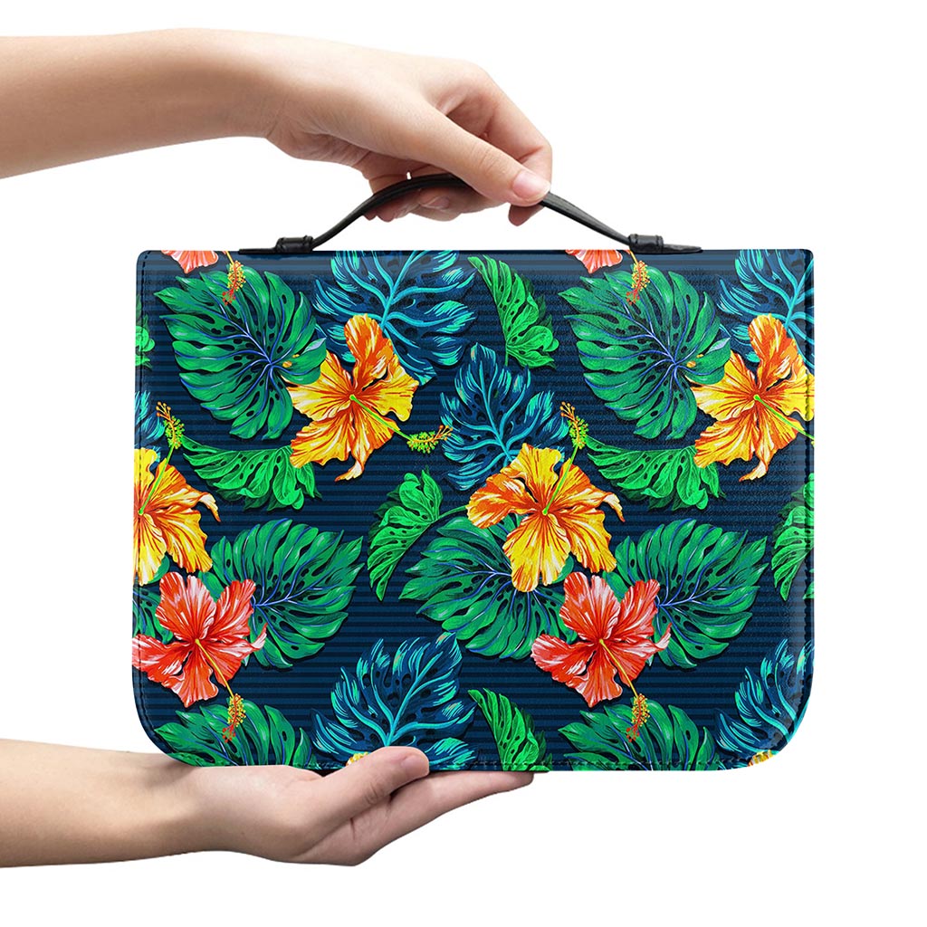 Hibiscus Monstera Hawaii Pattern Print Leather Bible Cover