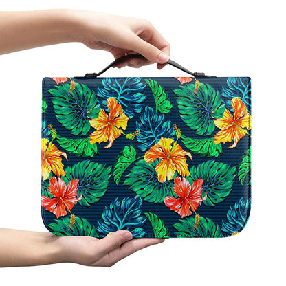 Hibiscus Monstera Hawaii Pattern Print Leather Bible Cover