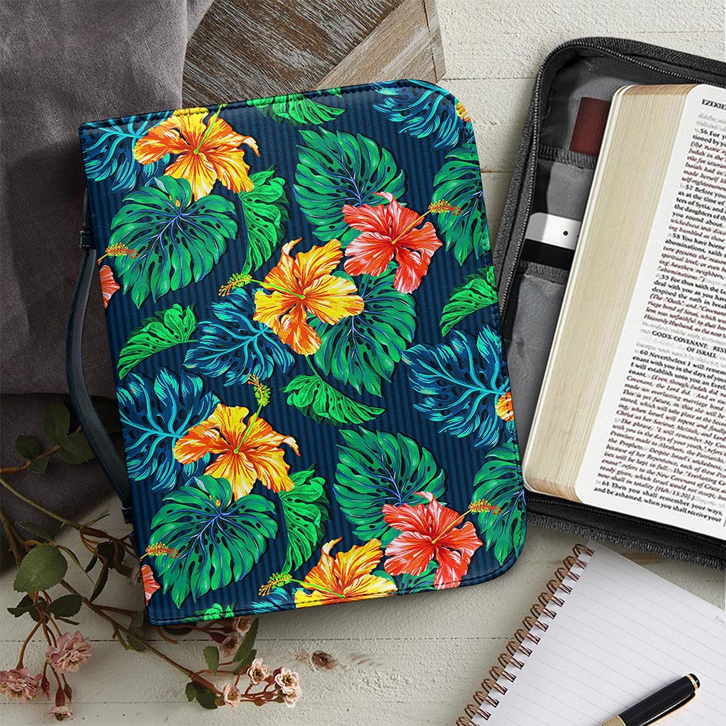 Hibiscus Monstera Hawaii Pattern Print Leather Bible Cover