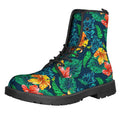 Hibiscus Monstera Hawaii Pattern Print Lace-Up Boots
