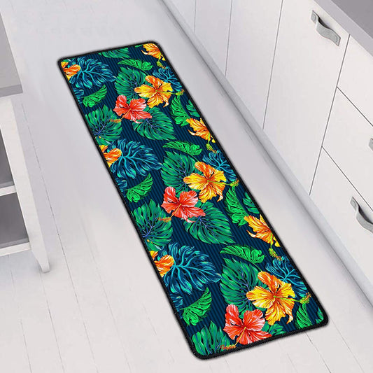 Hibiscus Monstera Hawaii Pattern Print Long Kitchen Mat