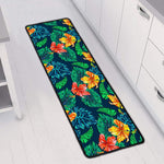 Hibiscus Monstera Hawaii Pattern Print Long Kitchen Mat