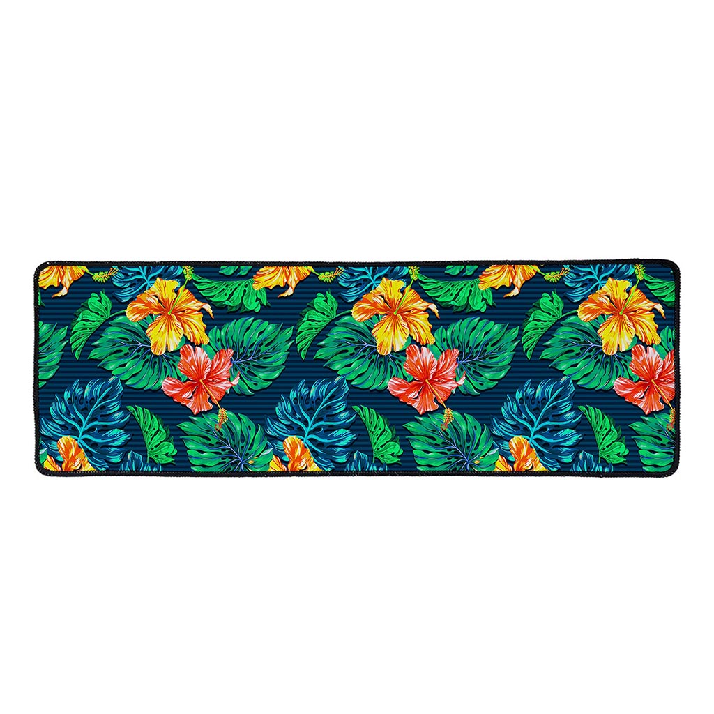 Hibiscus Monstera Hawaii Pattern Print Long Kitchen Mat