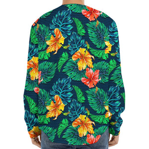 Hibiscus Monstera Hawaii Pattern Print Long Sleeve Baseball Jersey