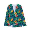 Hibiscus Monstera Hawaii Pattern Print Long Sleeve Short Coat