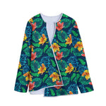 Hibiscus Monstera Hawaii Pattern Print Long Sleeve Short Coat