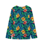 Hibiscus Monstera Hawaii Pattern Print Long Sleeve Short Coat