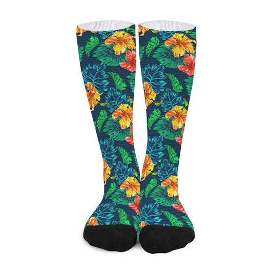Hibiscus Monstera Hawaii Pattern Print Long Socks