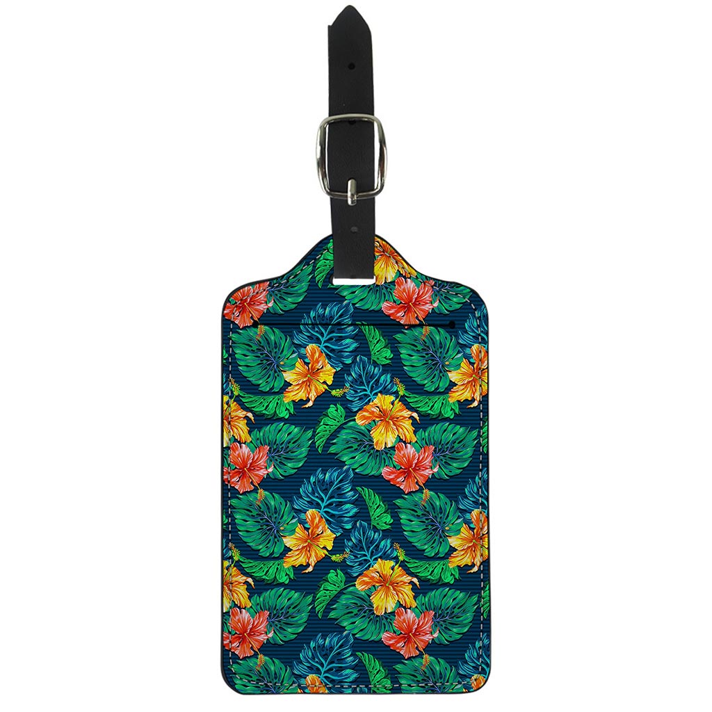 Hibiscus Monstera Hawaii Pattern Print Luggage Tag