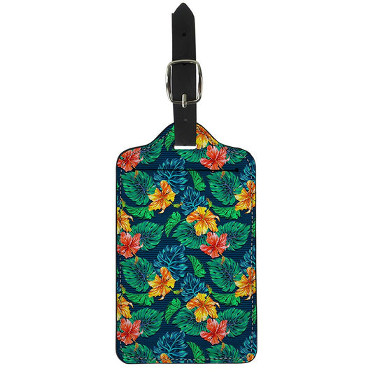 Hibiscus Monstera Hawaii Pattern Print Luggage Tag