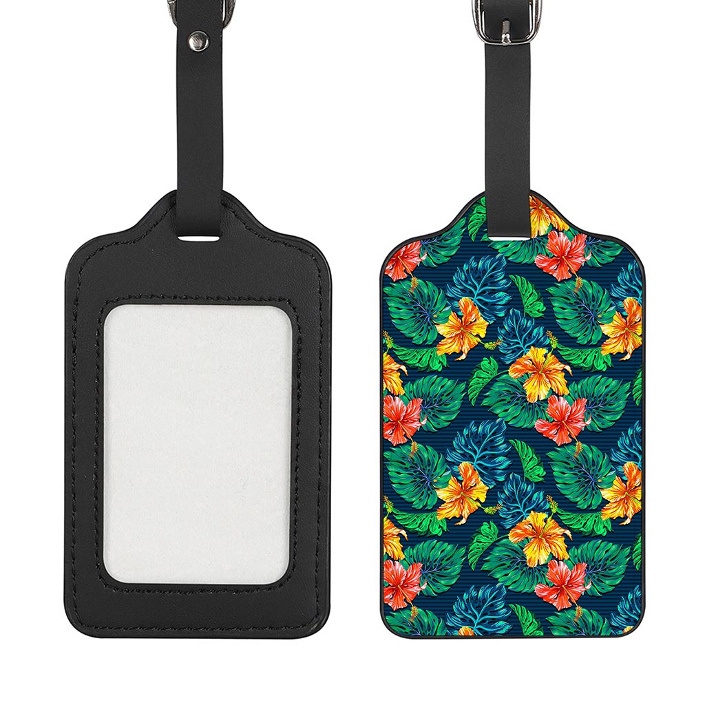 Hibiscus Monstera Hawaii Pattern Print Luggage Tag