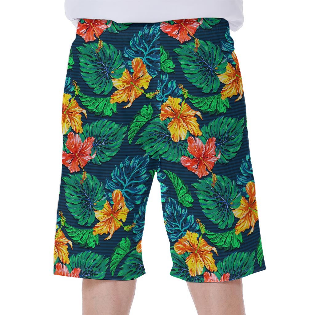 Hibiscus Monstera Hawaii Pattern Print Men's Beach Shorts