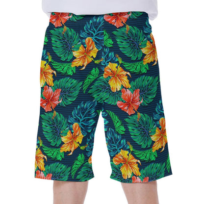 Hibiscus Monstera Hawaii Pattern Print Men's Beach Shorts