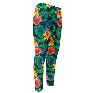 Hibiscus Monstera Hawaii Pattern Print Men's Compression Pants