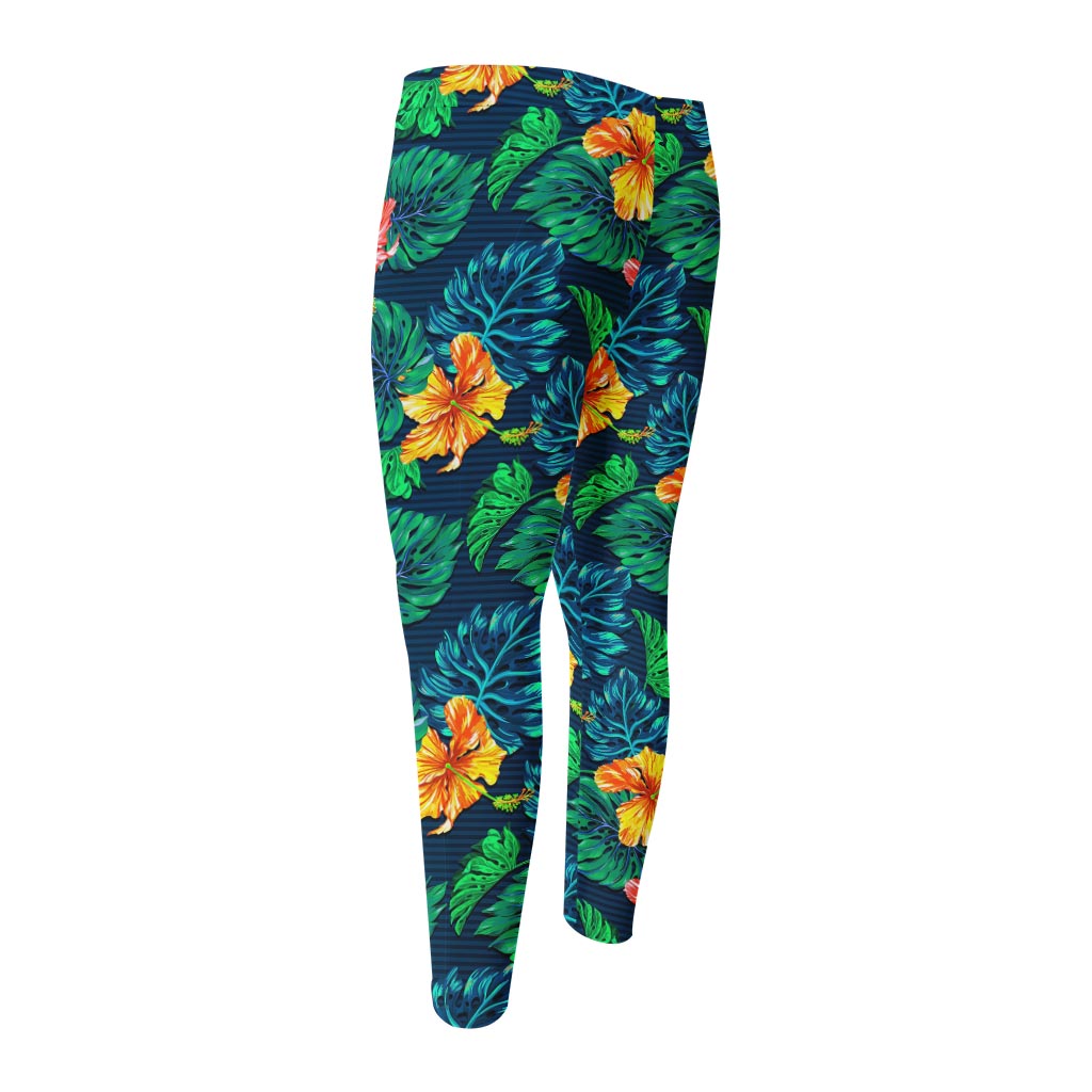 Hibiscus Monstera Hawaii Pattern Print Men's Compression Pants