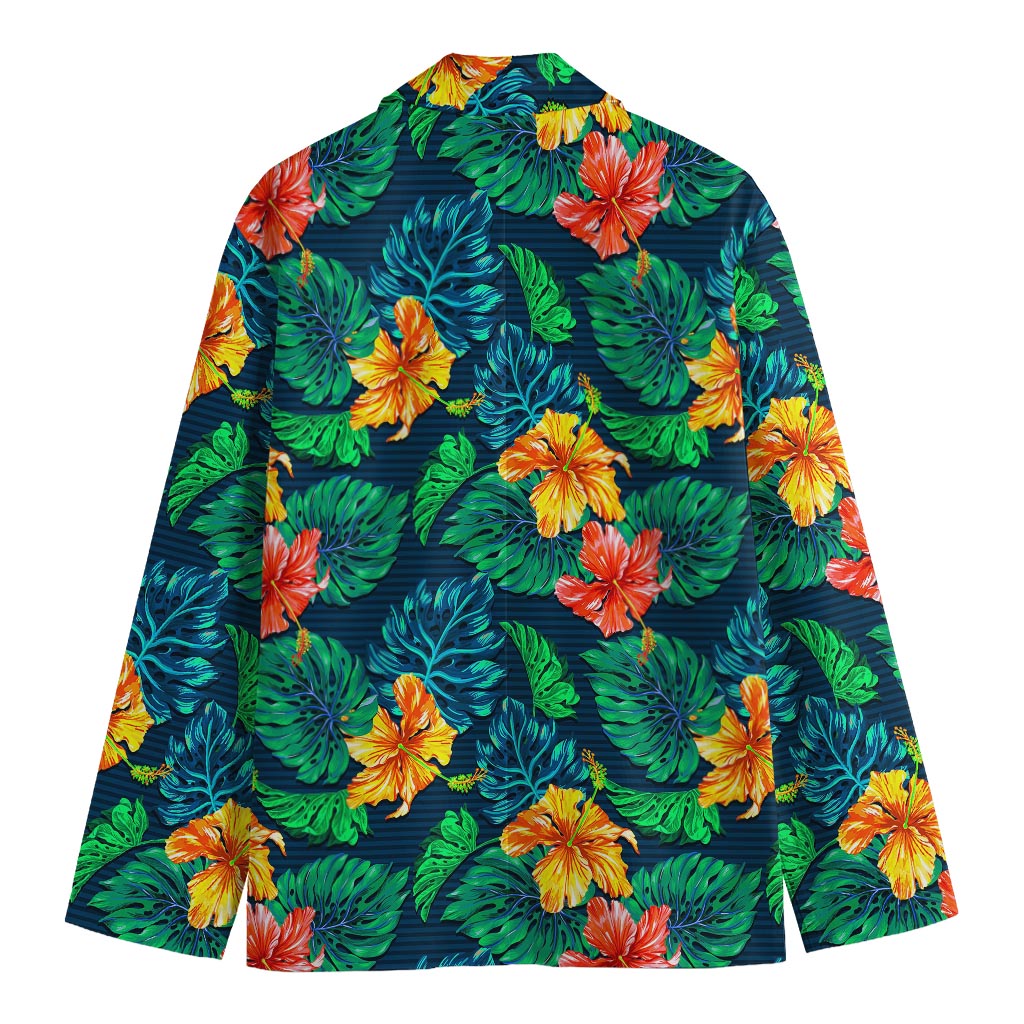 Hibiscus Monstera Hawaii Pattern Print Men's Cotton Blazer
