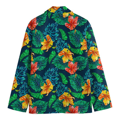 Hibiscus Monstera Hawaii Pattern Print Men's Cotton Blazer