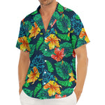 Hibiscus Monstera Hawaii Pattern Print Men's Deep V-Neck Shirt