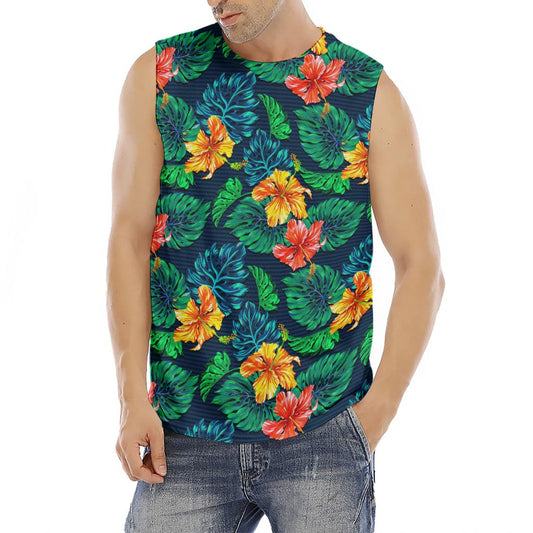 Hibiscus Monstera Hawaii Pattern Print Men's Fitness Tank Top