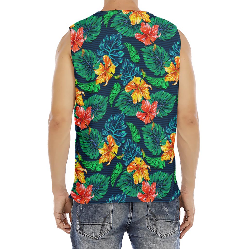 Hibiscus Monstera Hawaii Pattern Print Men's Fitness Tank Top