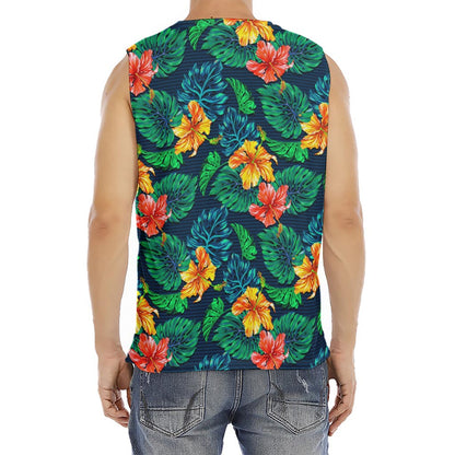 Hibiscus Monstera Hawaii Pattern Print Men's Fitness Tank Top