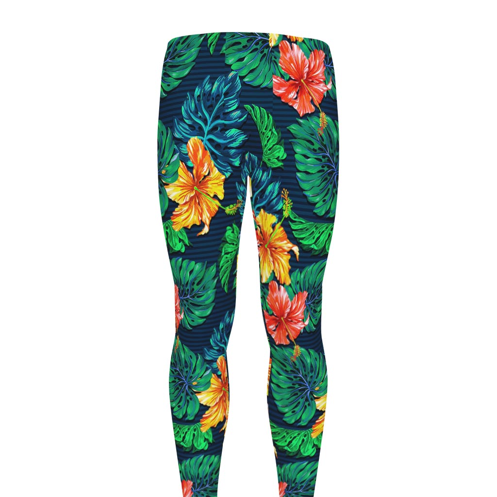 Hibiscus Monstera Hawaii Pattern Print Men's leggings