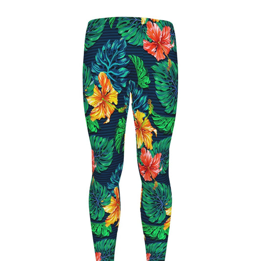 Hibiscus Monstera Hawaii Pattern Print Men's leggings