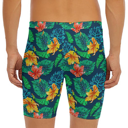 Hibiscus Monstera Hawaii Pattern Print Men's Long Boxer Briefs