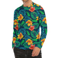 Hibiscus Monstera Hawaii Pattern Print Men's Long Sleeve Rash Guard