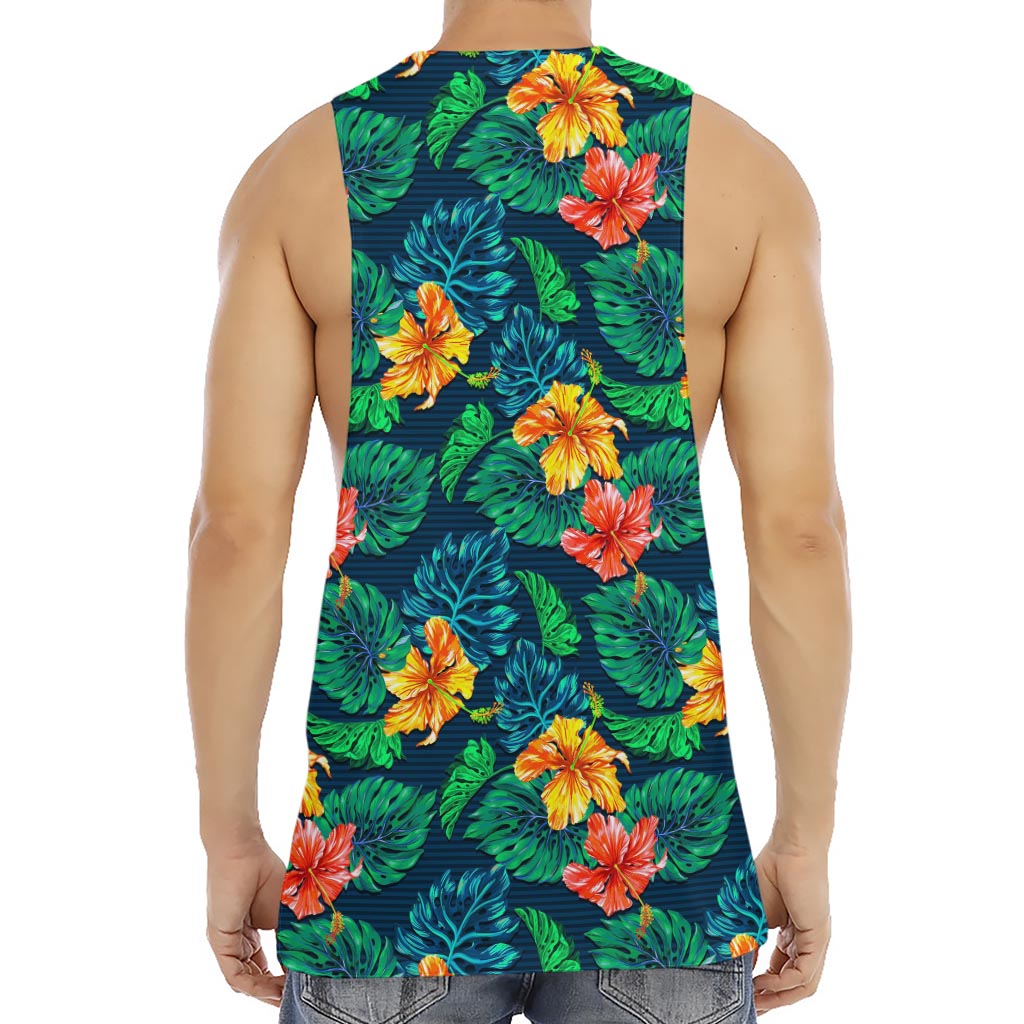 Hibiscus Monstera Hawaii Pattern Print Men's Muscle Tank Top