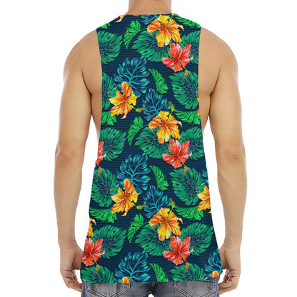 Hibiscus Monstera Hawaii Pattern Print Men's Muscle Tank Top