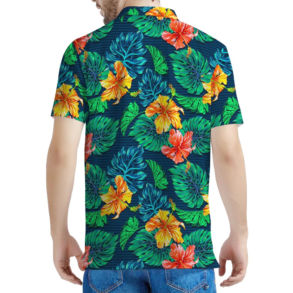 Hibiscus Monstera Hawaii Pattern Print Men's Polo Shirt