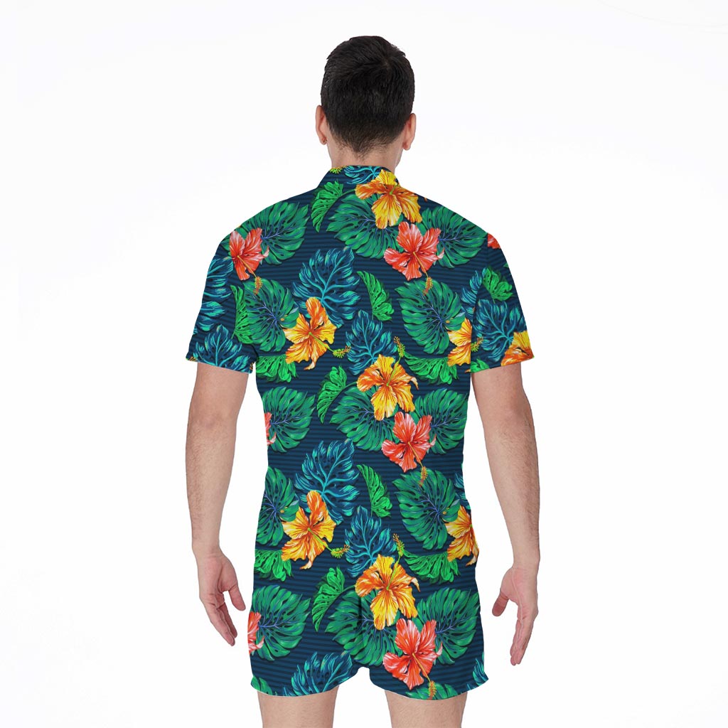 Hibiscus Monstera Hawaii Pattern Print Men's Rompers