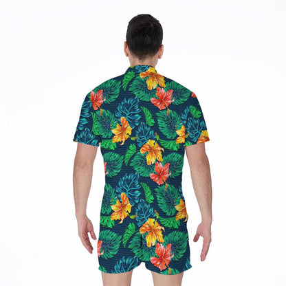 Hibiscus Monstera Hawaii Pattern Print Men's Rompers