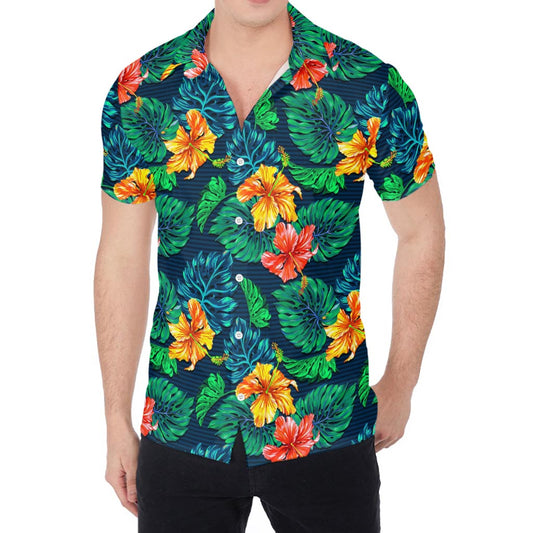 Hibiscus Monstera Hawaii Pattern Print Men's Shirt