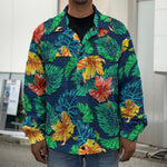 Hibiscus Monstera Hawaii Pattern Print Men's Shirt Jacket