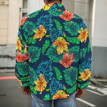 Hibiscus Monstera Hawaii Pattern Print Men's Shirt Jacket