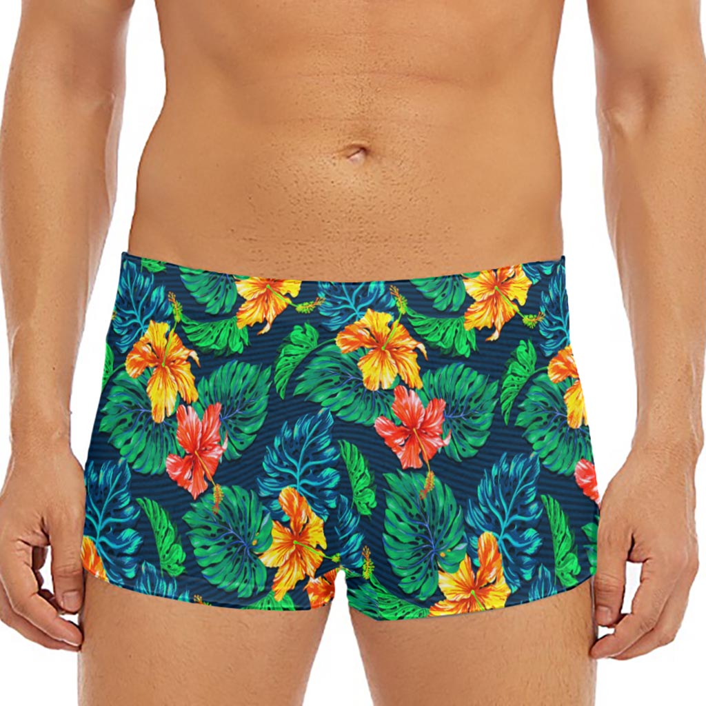 Hibiscus Monstera Hawaii Pattern Print Men's Short Boxer Briefs
